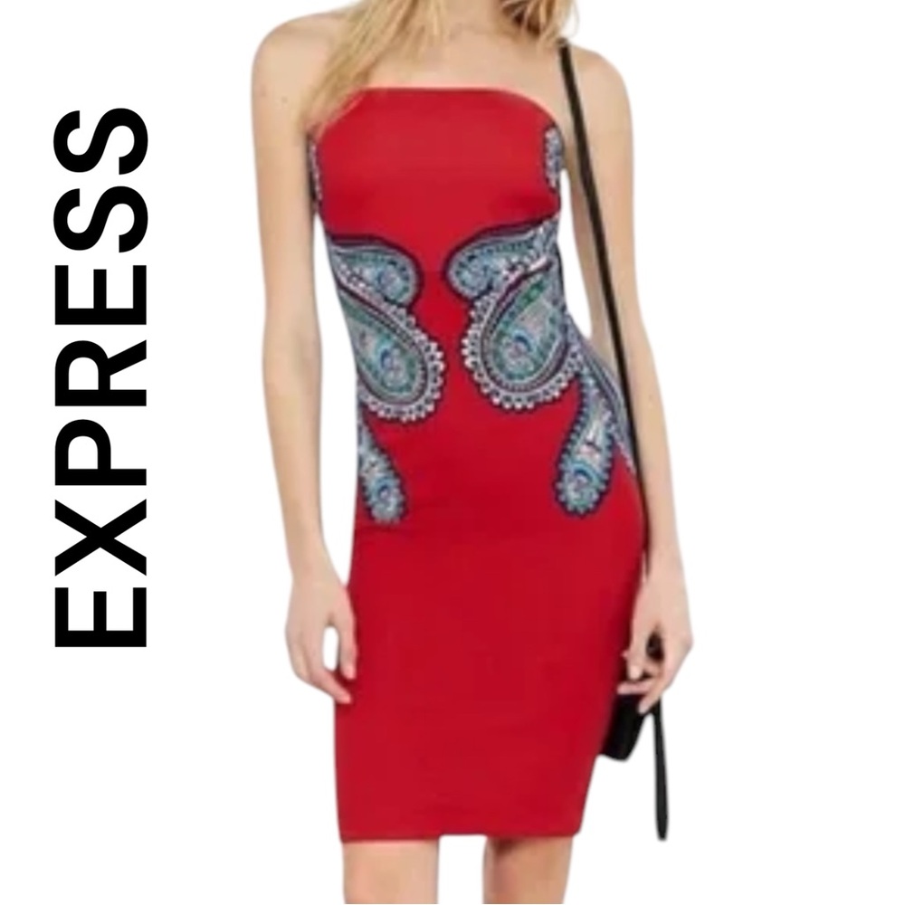 Express Red Paisley Women's  stretch con Dress size 2